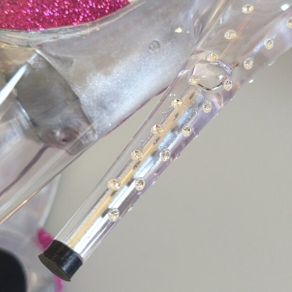 Y2K Lover's Lane Signature Collection Pink Glitter Stiletto Heels Clear Platform - Picture 9 of 10